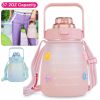 Kawaii Water Bottle with Straw 37.2oz Large Capacity Portable Sports Bottle with Cute Three-Dimensional Stickers