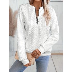Women's Textured Half Zip Pullover Tops Casual Long Sleeve Crewneck Sweatshirts (Option: White-S)