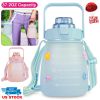 Kawaii Water Bottle with Straw 37.2oz Large Capacity Portable Sports Bottle with Cute Three-Dimensional Stickers