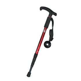 Four-Section Curved Handle Trekking Pole for Camping (Color: Red, Type: Walking Sticks)