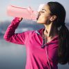 64Oz Glass Water Bottle Sports Water Bottle Motivational Water Bottle Water Intake Tracker Bottle with Straw Time Marker Silicone Sleeve Handle for Gy