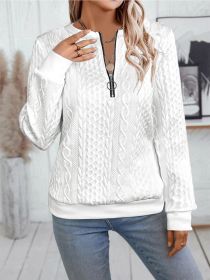 Casual Neckline Long-sleeve Zipper Sweaters Women's Clothing (Option: White-S)